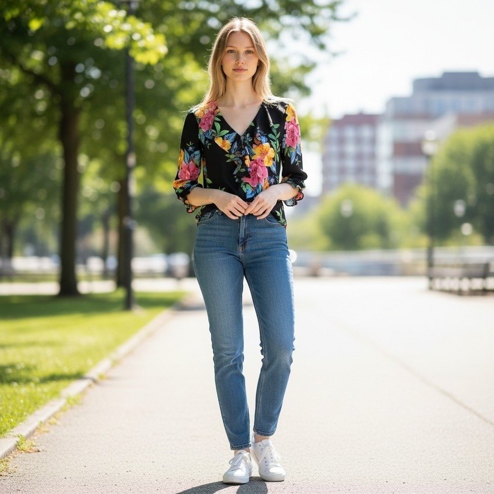 Lauren Ralph Lauren Vintage-style Blouse Vibrant Floral Print Ruffle Neckline